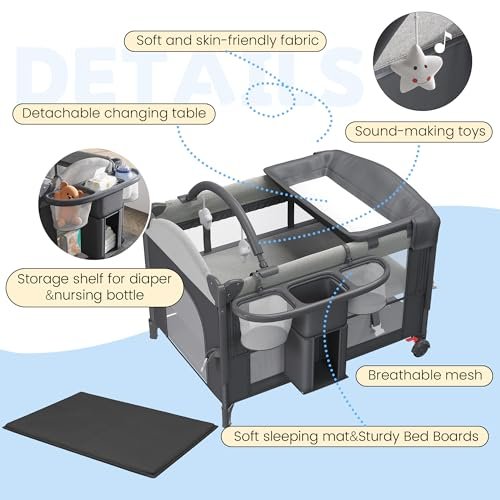 HOMMOW 5-in-1 Baby Bassinet Bedside Sleeper with Swing Tube Converts to Cradle